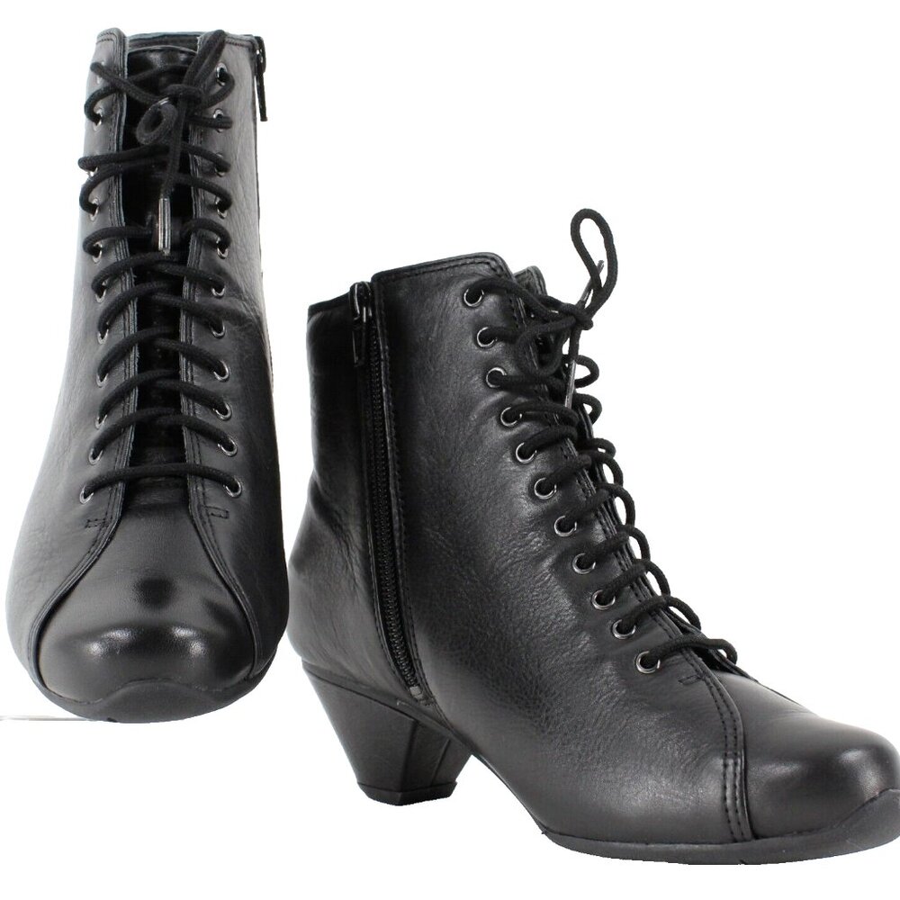 Ziera Diamond $269 Sz 36W Black Textured Leather 2" Heel Laced Bootie Boots